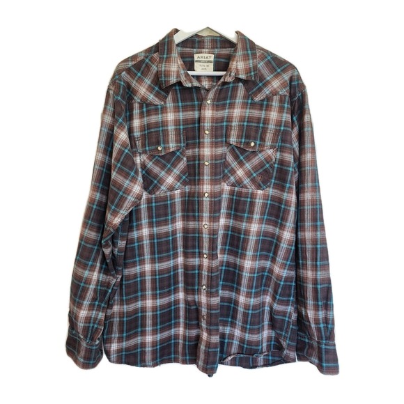 Ariat Other - Ariat Retro Fit Harrisburg Pearl Snap Plaid Western Shirt Men XXL Cotton Flannel